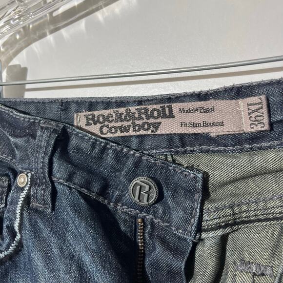 Rock & Roll BootCut Dark Denim Embroidered Pockets Western Jeans Mens 36X34 - Picture 4 of 8